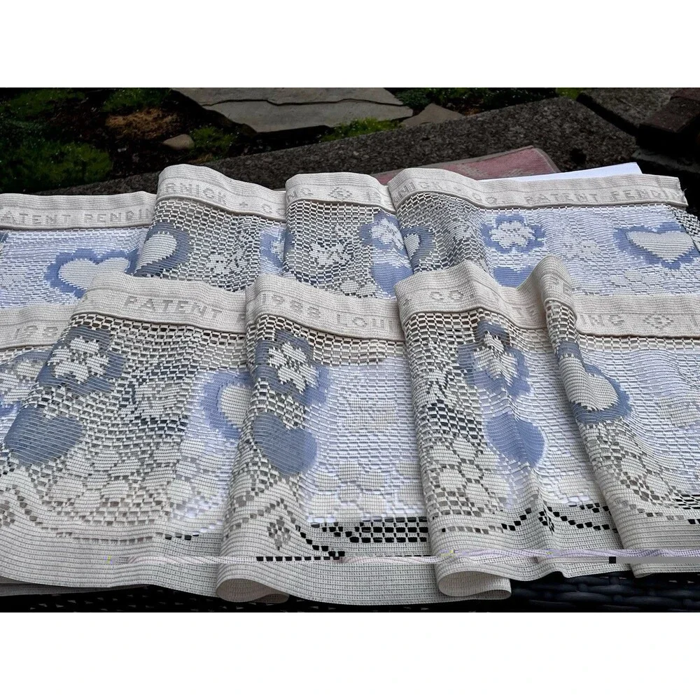 Vintage Louis Hornick 1983 Blue Heart Floral Lace Sidelight Curtain Panels 12x58